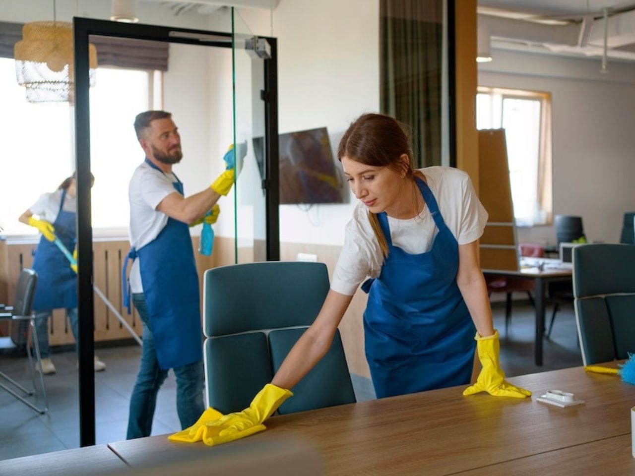 Women Cleaning Table